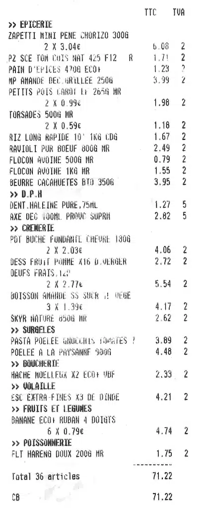 ticket de caisse Leclerc prise de masse
