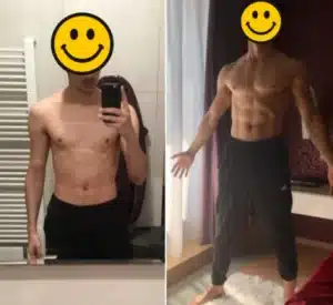 avant après d'une personne qui a suivi le programme sur 12 semaines de Bébé Musclé