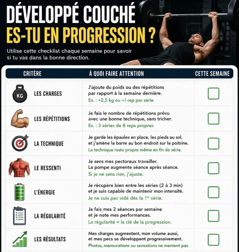 checklist de progression pour un débutant au développé couché